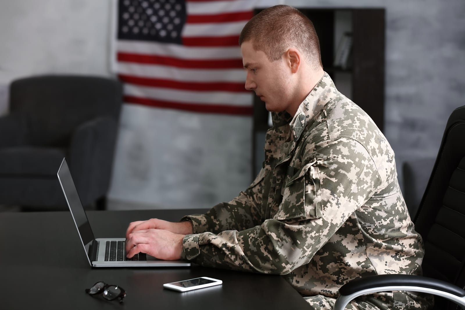 Soldier using encrypted communications